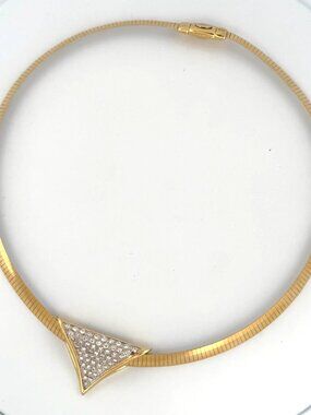 14K Two-Tone Omega Necklace 18" Reversible Italy Pave Diamond Slide 1.55ctw